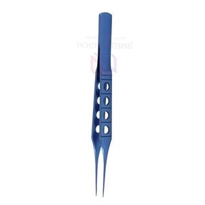 Pinces de micro-liaison chirurgicales, revêtement bleu, 11,5 cm, droites, 1x2 dents, en acier inoxydable allemand pour un travail de précision - Product Image 4