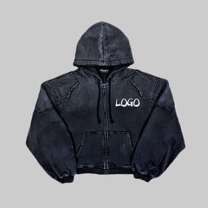 Streetwear personnalisé OEM Coupe spéciale Couture inversée Conception brodée Capuche à double couche Vintage lavé à l'acide en détresse - Product Image 5