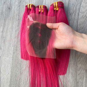 ผมต่อแบบตรงสีชมพู LINU JL075 ผมแท้เวียดนาม Remy แบบเป็นมัด พร้อมเชือกผูกผมแบบ U Part Lace Closure น้ำหนัก 300 กรัม แบบ Double Drawn โปร่งใส - Product Image 6