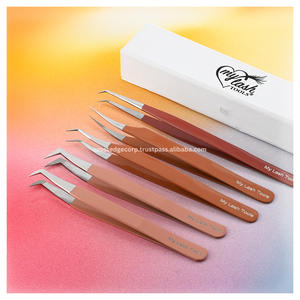 Pince à épiler professionnelle à pointe en fibre pour extensions de cils, volume, courbure lune, isolation, en acier inoxydable, outil d'application de cils - Product Image 1