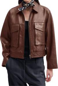 Chaqueta de moto de piel sintética para mujer 2024 Bolsillos de moda Bomber Zip Up Chaquetas recortadas Abrigo de invierno Prendas de abrigo - Product Image 2