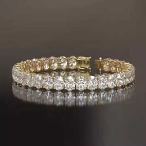 สร้อยข้อมือเพชรสำหรับเทนนิสประดับเพชรโมอิสตัดวงรีสีเหลืองทองสไตล์ฮิปฮอปแร็ปเปอร์ของผู้หญิงสร้อยข้อมือน้ำแข็งเต็มรูปแบบขายส่ง - Product Image 4