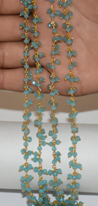 Meilleure vente 1,2,3 ..... 100 pieds de calcédoine aquatique pierre précieuse plaqué or perles de verre Cluster chapelet chaîne pour la fabrication de bijoux - Product Image 6