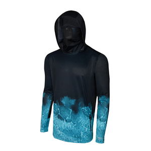 Chemise de pêche à manches longues à capuche pour hommes UPF50+ avec masque facial, protection solaire, impression par sublimation, évacuation de l'humidité, vente en gros OEM - Product Image 1