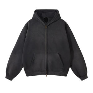 Sweat à capuche zippé délavé pour homme, style streetwear vintage, en coton épais, coupe oversize, décontracté, mode, fabricant OEM - Product Image 3