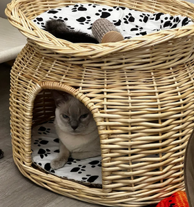 Maison pour chat en rotin à deux niveaux, lit en osier pour animaux de compagnie, maison pour chien, quatre saisons, universel amovible et lavable - Product Image 1