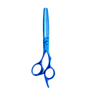 Ciseaux amincissants de coiffeur manche en acier enduit bleu ciseaux de coupe de cheveux de Salon lame tranchante repose-doigt outil de coiffure élégant - Product Image 1