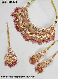 INDIAN TRADITIONAL and FASHIONABLE COPPER <b>JEWELLERY</b> BRIDAL WEDDING <b>JEWELLERY</b> SET for WOMEN EARRINGS and NECKLACE SET - Product Image 3