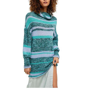 Maglione Tunica a Righe Stile Coreano per Donna Free People, Blu Navy con Fiori, Taglia S - Traspirante e Leggero per Autunno/Inverno - Product Image 1