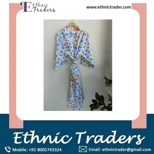 Peignoir Kimono 100% coton de luxe fait à la main du fabricant indien direct peignoir excellente qualité volants respirants au sol - Product Image 6