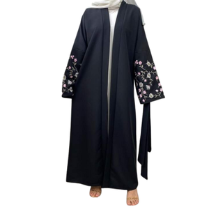 Producto de Venta caliente de calidad superior de lino Abaya mujeres musulmanas vestido estilo Dubai mangas bordadas Ramadán Eid Open Abaya adultos - Product Image 1