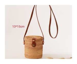 Sac à main Hobo Mini fourre-tout en rotin naturel fait à la main femmes poignée ronde anneau plage sac de paille - Product Image 1