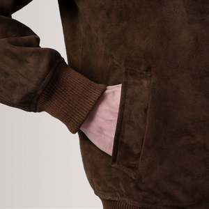 Lester Brown <b>Suede</b> Bomber <b>Jacket</b> Casual Stand Collar with Hood High Quality PU <b>Leather</b> Zippered Closure Embroidered Pattern - Product Image 6