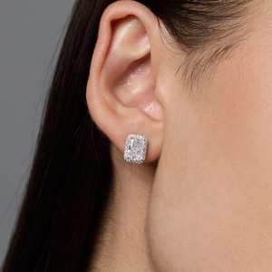 92.5 <b>Silver</b> <b>Stud</b> <b>Earrings</b> Trendy Geometric Diamond & Pearl Classic Elegant Emerald Cut for Wedding Engagement Party Gift 188467 - Product Image 3