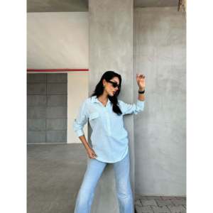 Chemise d'été décontractée en popeline avec poches à rabat, motif rayé simple - Product Image 3