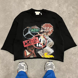 T-shirt boxy personnalisé, ourlet brut, coupe régulière, 100% coton, épaules tombantes, impression puff, délavage acide, thermique, uni, hip-hop, 250g, homme - Product Image 2