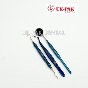 3pcs Kit d'examen dentaire Instrument dentaire Oral Set d'outils dentaires Miroir, sonde et pince à épiler Bleu et Or - Product Image 4