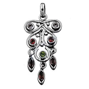 Collier pendentif en argent 925 avec grenat taille coussin, géométrique, plaqué or blanc rhodié, chaîne gourmette pour femme, bijou cadeau - Product Image 1