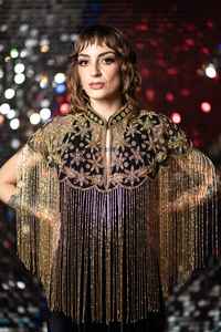 Elegante Capa Burlesque para Adultos con Hilos de Cuentas y Lentejuelas, Material de Poliéster, Hermoso Abrigo para Disfraces Festivos de Club - Product Image 5