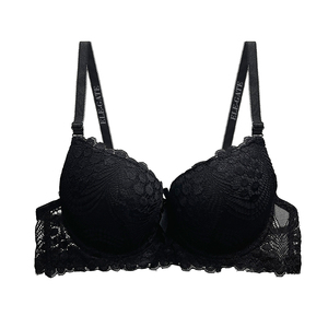 Reggiseno Intero in Poliammide Intrecciato con Pizzo Floreale, Chiusura Frontale, Push-Up, Traspirante, Imbottito, Tinta Unita, Coppe Stampate con Bottoni - Product Image 5