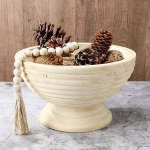 Cuenco de Pedestal con cuentas de madera decorativas con cuentas desgastadas de calidad superior, cuenco para servir para Decoración de cocina de granja (negro) - Product Image 5