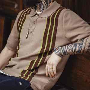 2025เสื้อโปโลโบว์ลิ่งระบายอากาศได้ดีสำหรับผู้ชาย, เสื้อยืดถักแขนสั้นลายทางตัดกันสำหรับฤดูร้อน - Product Image 2