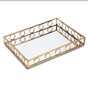 Plateau en métal multifonctionnel Finition dorée Usage domestique Miroir de parfum d'hôtel Plateau en verre décoratif pour dessert - Product Image 4