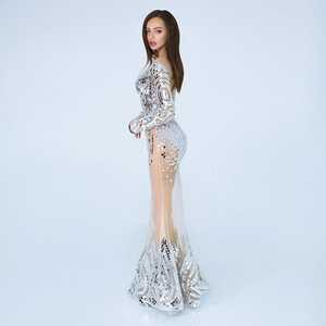 Vestido de fiesta de noche antiestático blanco patrón de manga larga forma de cuerpo largo vestidos de cóctel de longitud completa para eventos - Product Image 3