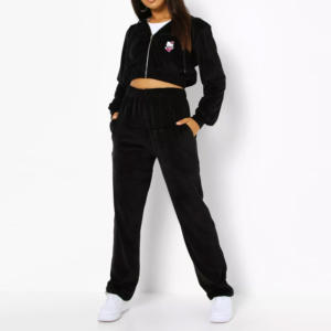 Dernier modèle de vente en gros Survêtement 2 pièces en velours vierge pour femmes, jogging d'hiver, sport, velours uni pour filles - Product Image 1