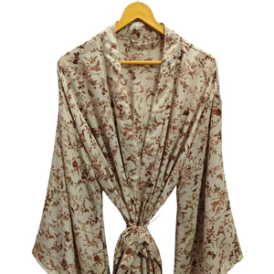 Kimono en soie pour femme Robe longue de nuit, Kimono sari en soie recyclé vintage indien imprimé floral, - Product Image 1