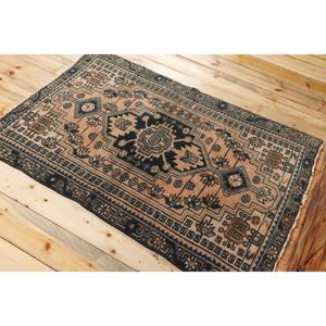 Alfombra Turca Vintage de 3.1x4.5 pies (94x136 cm), Alfombra a Rayas Azul y Marrón - Product Image 4