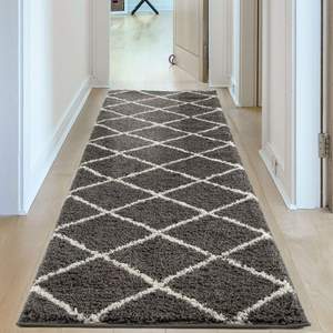 Tapis d'intérieur moelleux gris foncé de style marocain 540 Ensemble de tapis urbains élégants et de pièces décoratives - Product Image 5