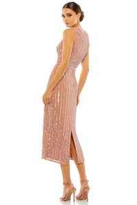 Robe de soirée formelle perlée au genou en mousseline de soie florale gaine ajustée sans manches taille naturelle taille libre soie lavable - Product Image 6