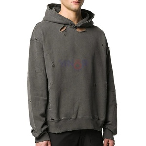 เสื้อฮู้ดดี้โอเวอร์ไซส์แบบยูนิเซ็กซ์ ผ้าคอตตอน 100% ปักลายแบบดิสเทรส พิมพ์ลายสกรีน แขนเสื้อแบบมีฮู้ด - Product Image 4