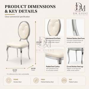 Chaise de mariage ronde à dossier capitonné en acier inoxydable argenté avec coussin blanc pour banquets et événements hôteliers – Vente en gros de sièges - Product Image 4