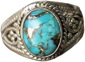 แหวนสตรีพลอยทองแดงสีฟ้าธรรมชาติเทอร์ควอยซ์พลอย December Stone เครื่องประดับคริสมาสต์ทำด้วยมือ925แหวนเงินสเตอร์ลิง - Product Image 2