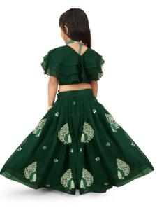 Shoryam Fashion - Lehenga Choli Bordado para Niñas, Largo hasta el Suelo |   Ropa Festiva Verde para Niñas |   Traje de Danza Cultural India, Étnico - Product Image 5