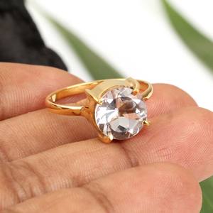 Trendy Clear <b>Crystal</b> Quartz <b>Rings</b> 925 Sterling Silver 10mm Round Shape 18K Gold Plated Eternity Vermeil Fine Jewelry for Women's - Product Image 5