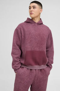 Survêtements pour hommes surdimensionnés et délavés avec fausses poches, effet usé, respirants, à capuche, imprimés, motif uni, fabriqués au Pakistan, collection 2025 - Product Image 6