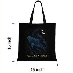 Bolsas de Mano con Cremallera de Tiburón Ballena Cósmico, Personalizables, Ecológicas, de Lona, con Forro de Algodón y Poliéster, Reciclables, con Diseño de Dibujos Animados - Product Image 6