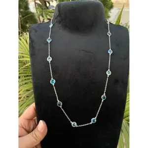 Collar de Plata 925 con Cadena de Topacio Azul para Regalo - Product Image 3