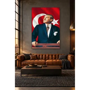 Fida Ataturk sur le podium devant le drapeau à croissant et étoile, impression sur toile - Product Image 3