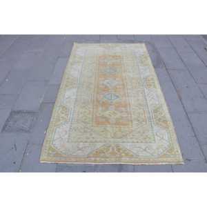 3.8x6.6 ft Rug, Turkish Vintage Rug, <b>Yellow</b> Striped Rug - Product Image 1