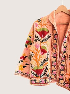 Abrigo Abierto de Invierno Ecológico con Patrón Suzani Bordado en Terciopelo Amarillo CVR, Talla Grande, Estilo Bohemio Informal para Mujer, Manga Larga - Product Image 4
