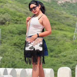 ใหม่ทําด้วยมือสไตล์ตะวันตกผมบนToolled Cowhideหนังขอบกระเป๋าBohoดาดฟ้าที่ไม่ซ้ํากันของไพ่นักพนันคาวเกิร์ลCrossbodyกระเป๋า - Product Image 2