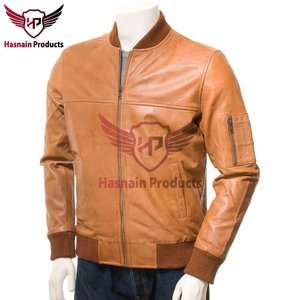 แจ็คเก็ตบอมเบอร์หนังแท้สำหรับผู้ชายคุณภาพระดับพรีเมี่ยมขนาดพอดีปรับแต่งได้และมีสไตล์ทำด้วยมือด้วยหนังแท้ - Product Image 2