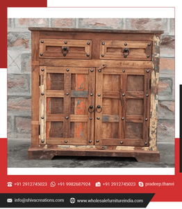 Armoire de rangement à 2 portes et 2 tiroirs au design antique, écologique et durable, en bois récupéré en vrac, élégante pour la maison, le bureau et la chambre à coucher. - Product Image 2