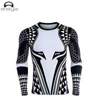 Ventes en gros de rashguards MMA personnalisables, respirants, en polyester/coton, à manches courtes, 140g, imprimés numériquement, unisexes, pour le BJJ et le surf
