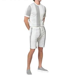 Ensembles shorts pour hommes 2 pièces tenues d'été décontractées à manches courtes chemises et shorts à col rond survêtement jogging vêtements de détente contraste - Product Image 3