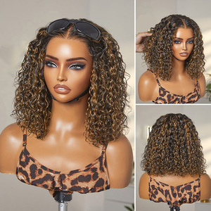 Perruque longue de luxe en cheveux humains vierges, blonds avec mèches, bouclés profonds, sans colle, avec closure 5x5 transparente HD, pour femmes noires - Product Image 5